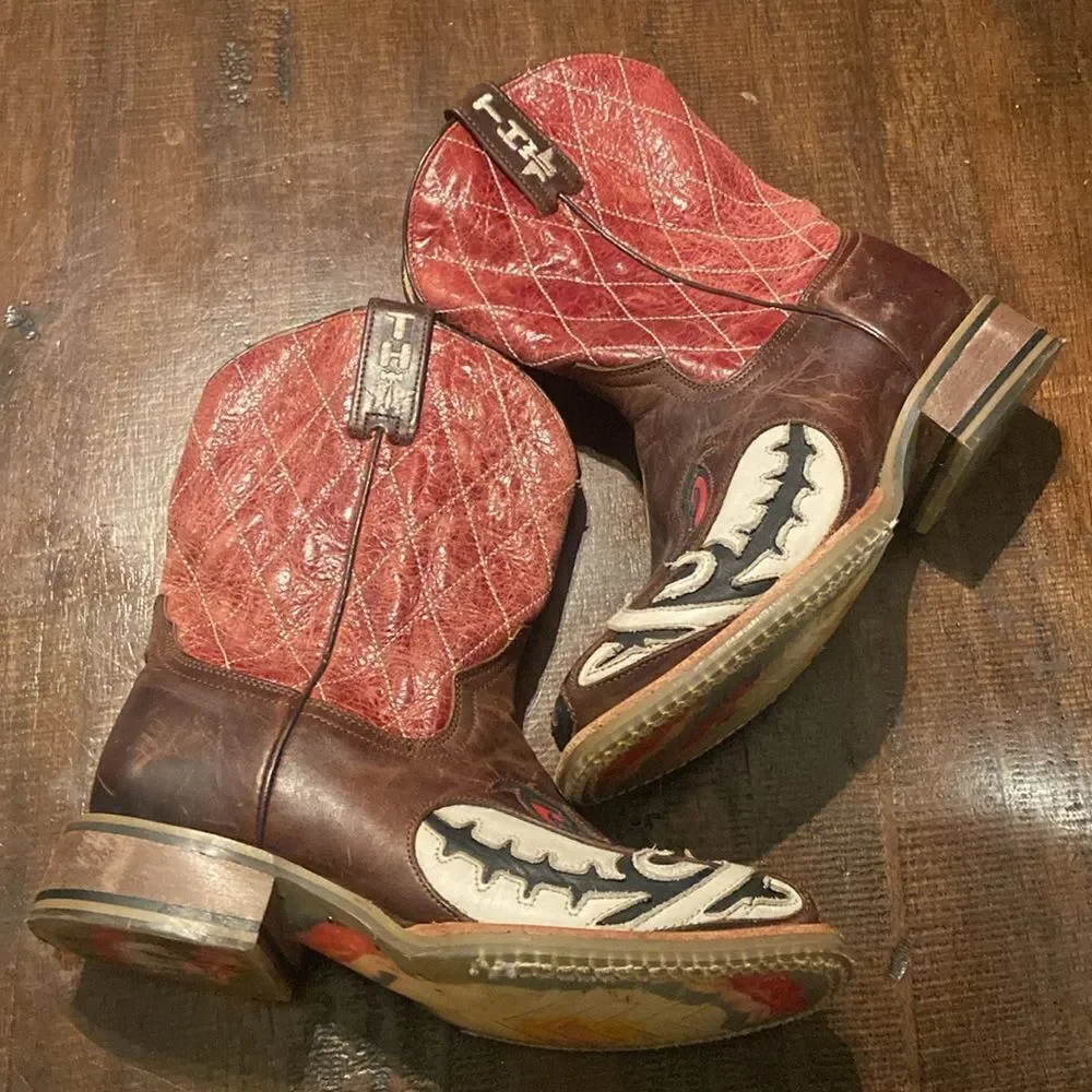 Tin Haul Big Kids Boots - Not Boaring Bacon/Eggs Size 2 Cowboy Boots